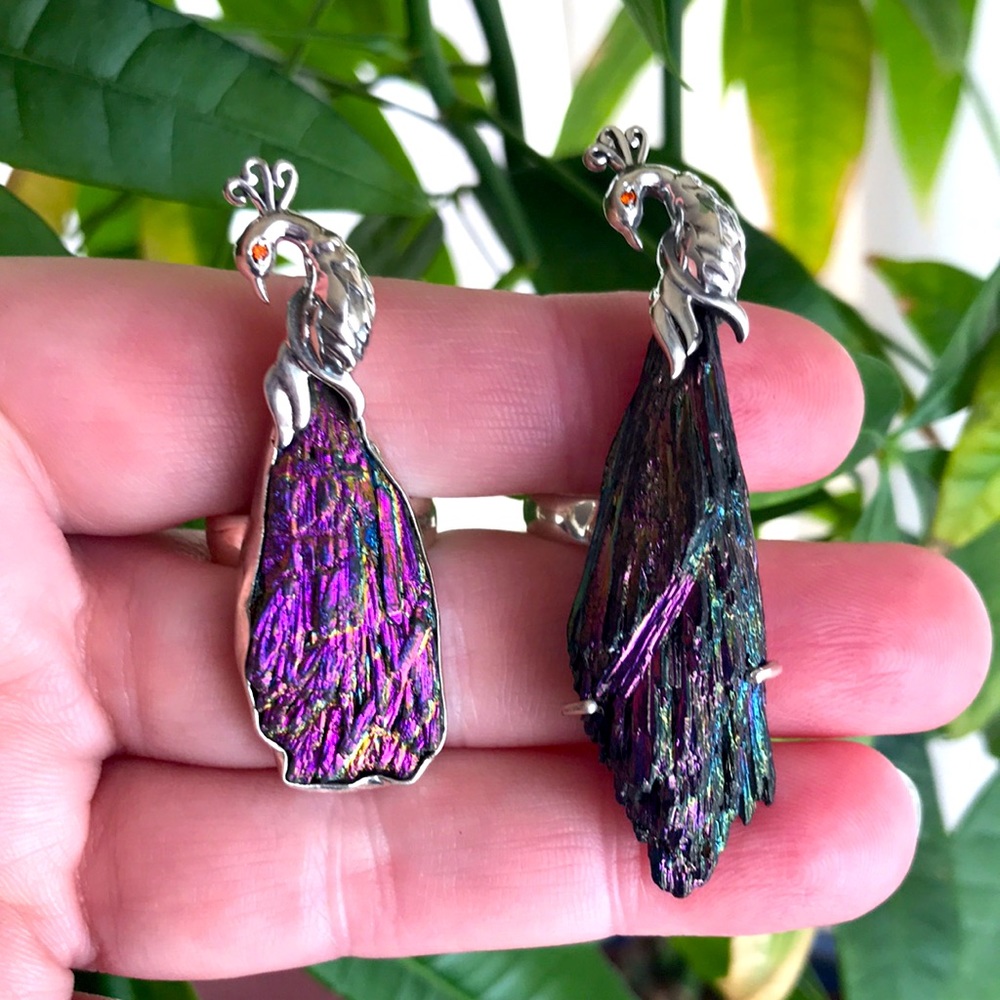 Peacock Rainbow Aura Kyanite Silver rings - Picture 5 of 11